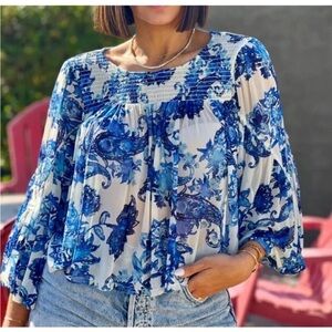 Free People Blue and White Top